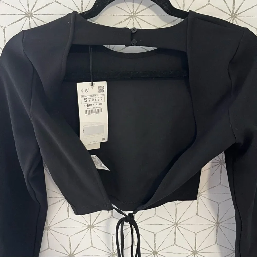 Zara Backless Black Long Sleeve Top